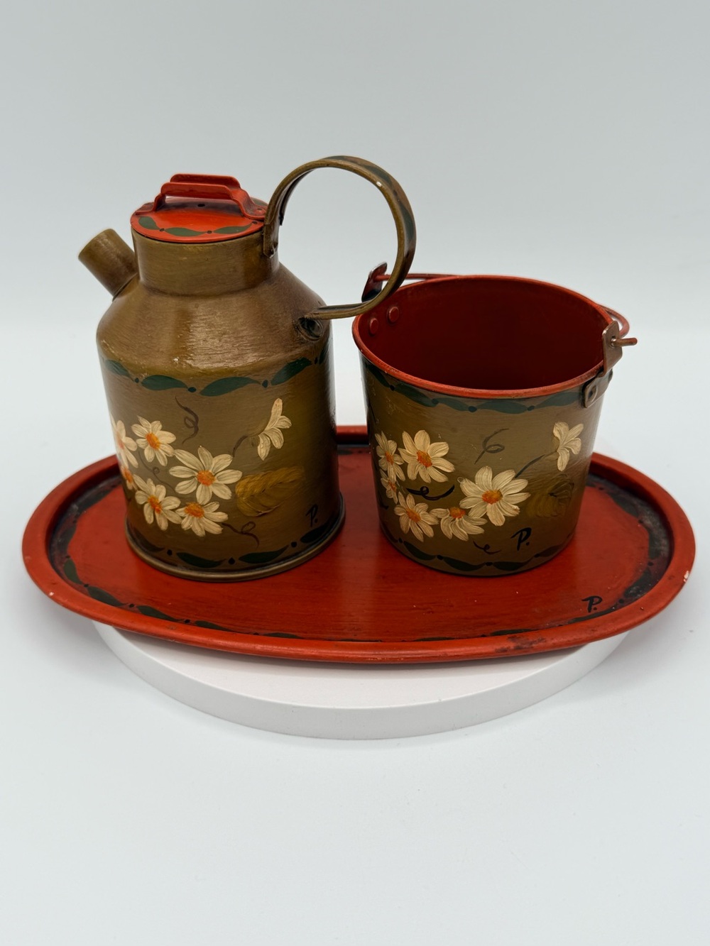 Vintage Hand-painted Tinware/Toleware Set